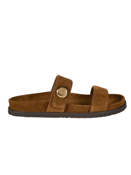 Klapki Tory Burch zamszowe brązowe