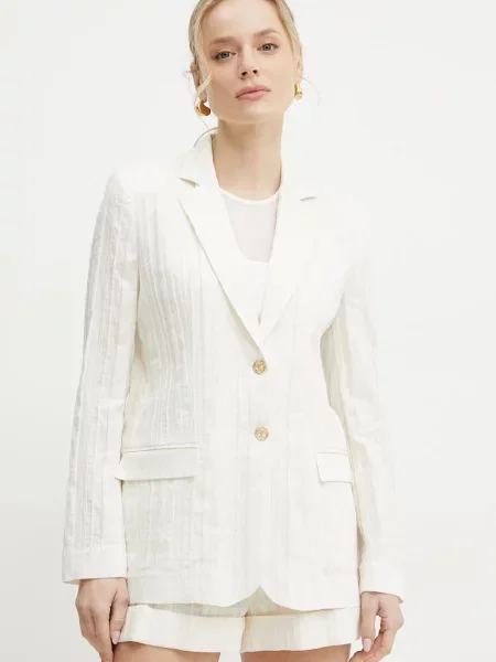 Сако с лен Twinset с едно копче с изчистен дизайн бежово