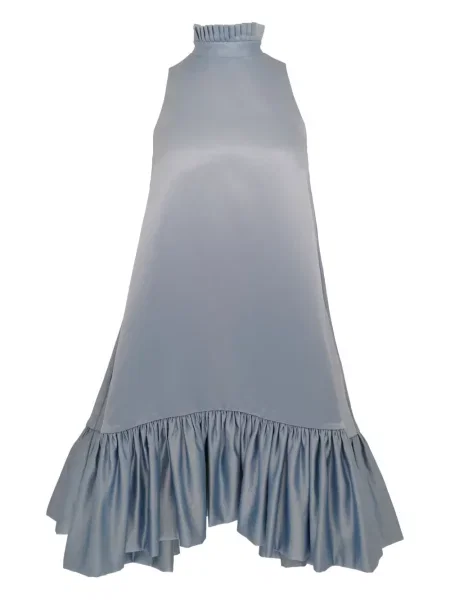 Sukienka mini Azeeza z falbankami z dekoltem halter garniturowa niebieska