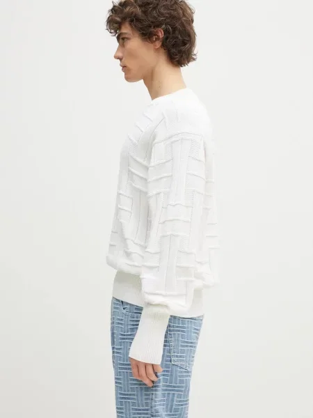 Bombažen pulover Kenzo Weave bela