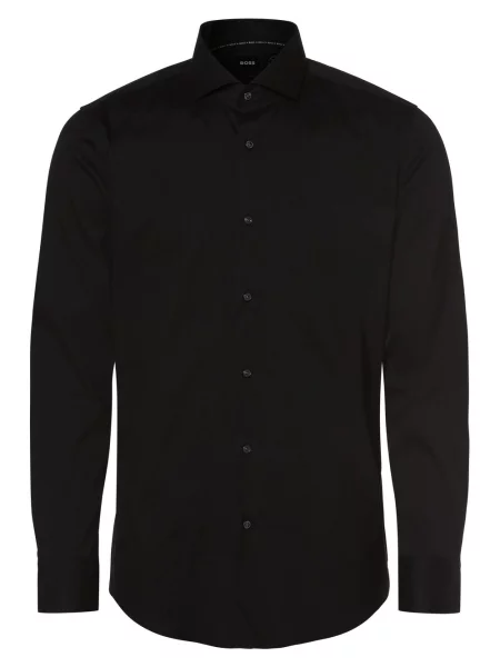 BOSS Koszula łatwa w prasowaniu Mężczyźni Slim Fit jednolity kołnierzyk włoski 38 czarny
