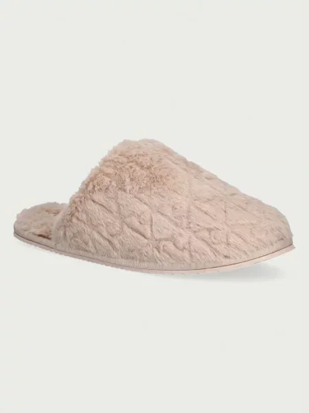 Calvin Klein papuci de casă pentru femei HOME SLIPPER FUR AOP bej