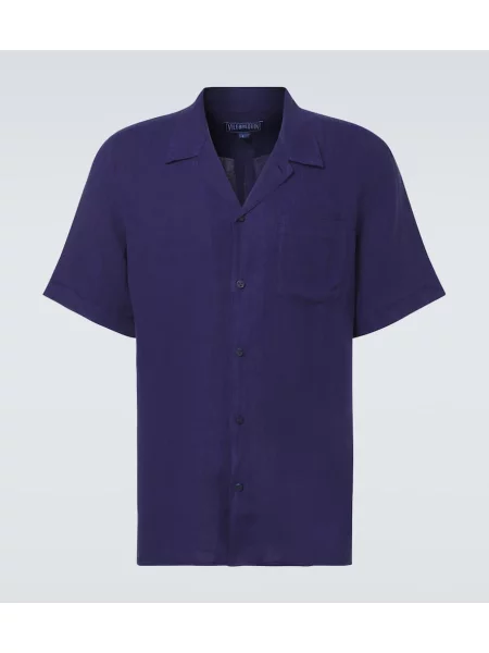 Lněná košile Vilebrequin modrá