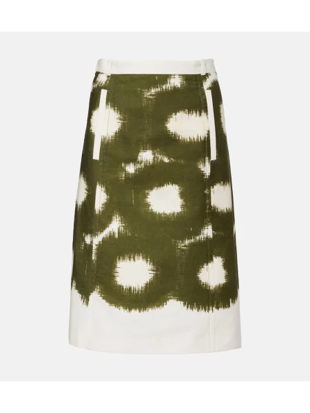 Spódnica midi Prada do kolan wiązana płócienna zielona