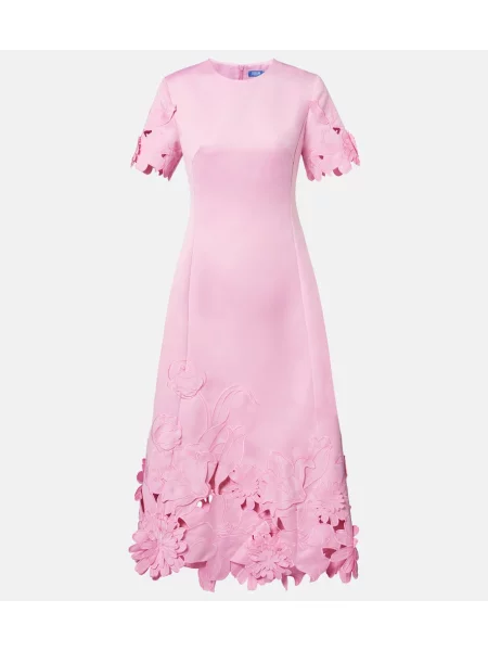 Haftowana sukienka koktajlowa Leo Lin w kwiatki garniturowa różowa