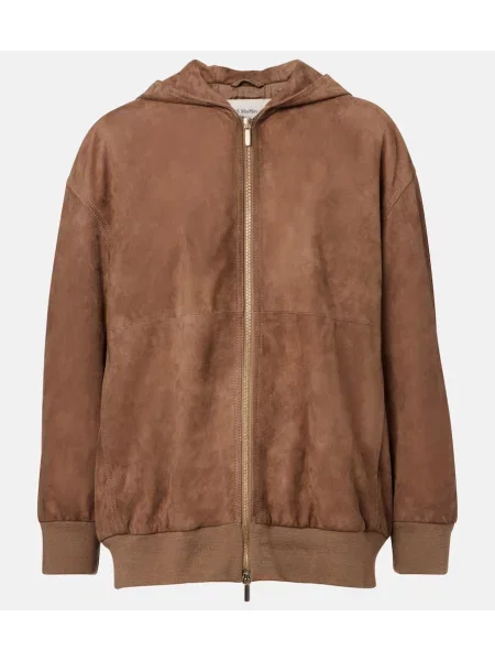 Geacă 's Max Mara din piele de căprioară cu glugă maro