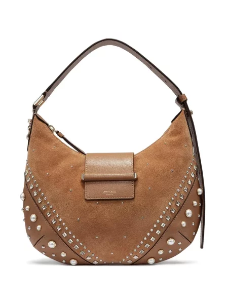 Mała torebka hobo Jimmy Choo z ćwiekami brązowa