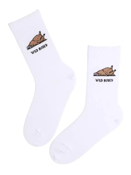 Sokisahtel Ponožky WILD BORED cotton socks with a boar' bílá