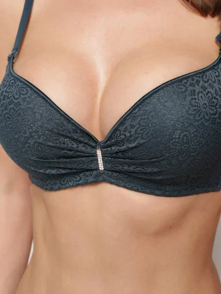 Sutien Închis Full Cup cu Dantelă și Pandantiv Mic cu Zirconiu Nedolse verde