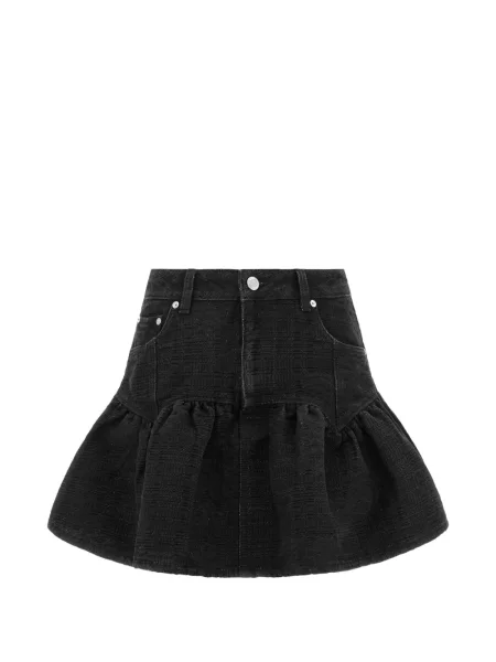 Fustă din denim Ganni cu volane negru