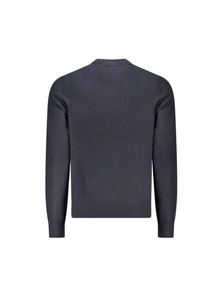 Sweter Boss z kaszmiru z okrągłym dekoltem z naszywanymi kieszeniami niebieski