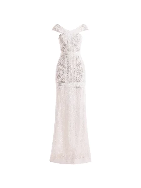Rochie Gemy Maalouf cu imprimeu geometric din dantelă alb