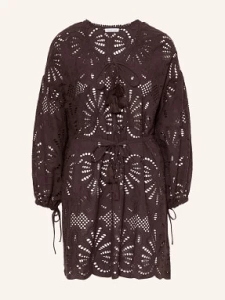 Mrs & Hugs Sukienka Plażowa Z Koronki Ażurowej braun