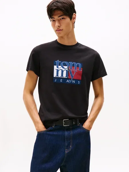 Tommy Jeans Tričko námornícka modrá / červená biela čierna