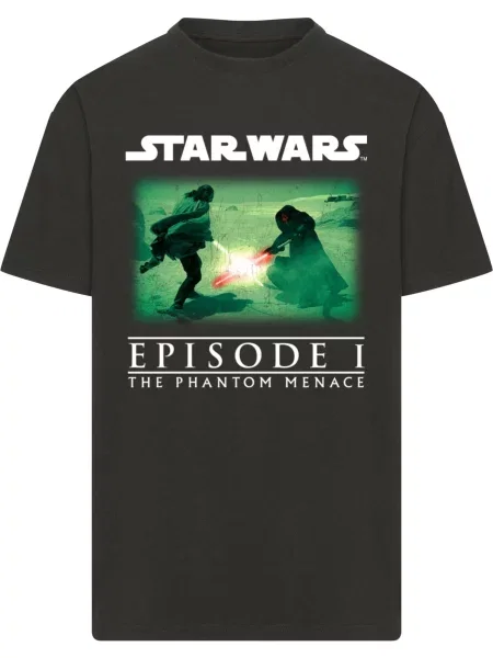 Merchcode Tričko Star Wars Quaigon vs Darth Maul trávově zelená / černá bílá
