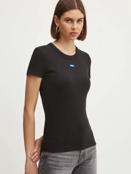 HUGO Blue t-shirt γυναικείο με ελαστάν Easy Tee_B μαύρο