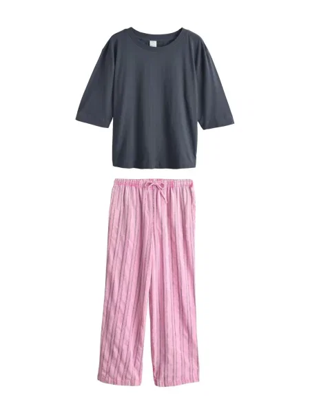 Next Pijama gri metalic / roz deschis negru