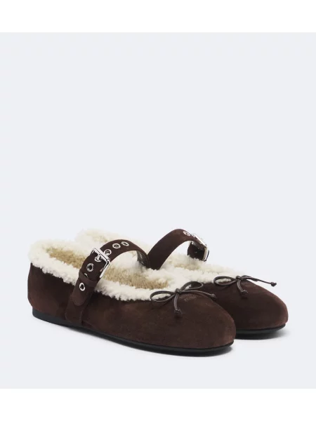 Balerini Miu Miu din piele de căprioară maro