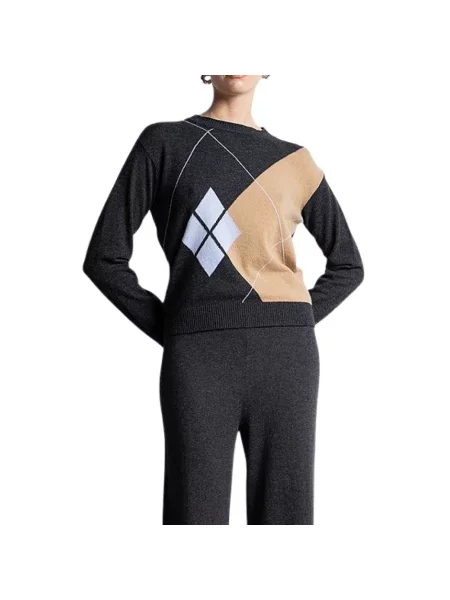 Sweter Kaos wełniany z nadrukiem z wzorem argyle szary