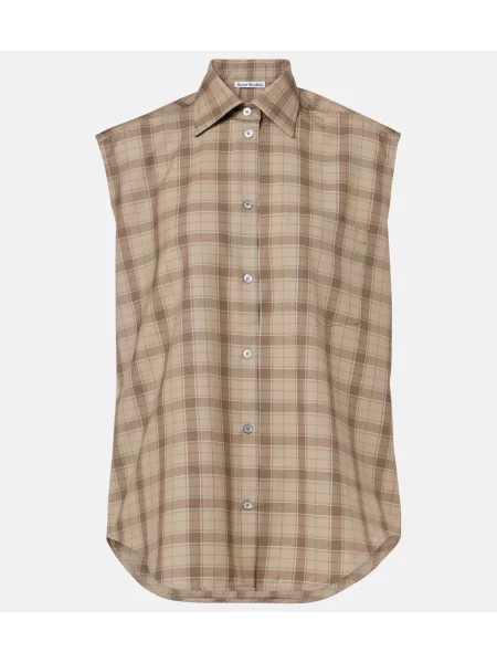 Cămașă Acne Studios de lână în carouri bej