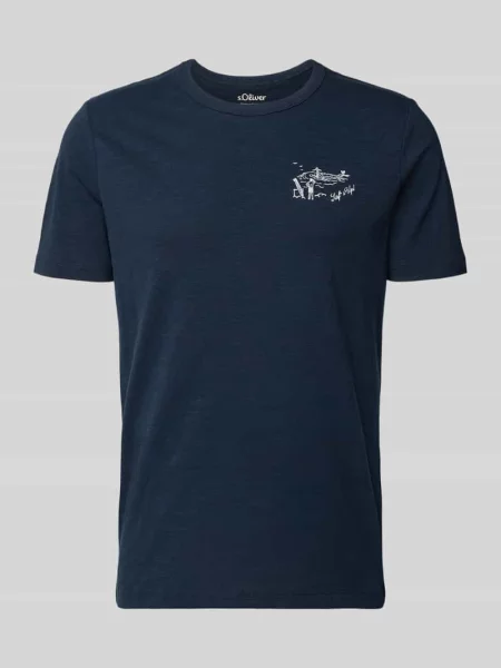 T-shirt o kroju regular fit z czystej bawełny S.oliver Red Label granatowa