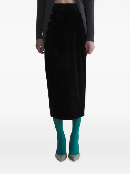 Fustă tip creion Mugler de catifea negru