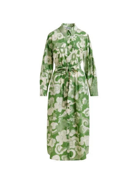 Rochie midi Essentiel Antwerp cu model floral cu imagine până la genunchi verde