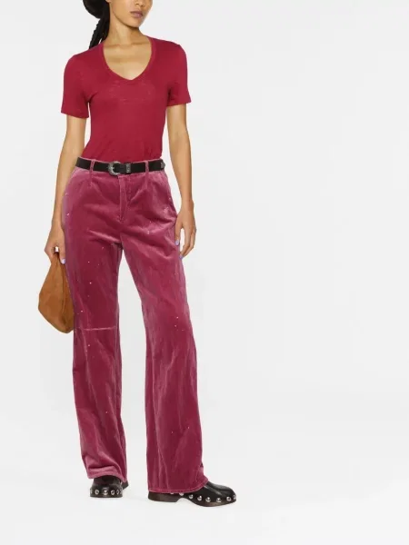 Siuvinėtos kelnės Dsquared2 velvetinės rožinė