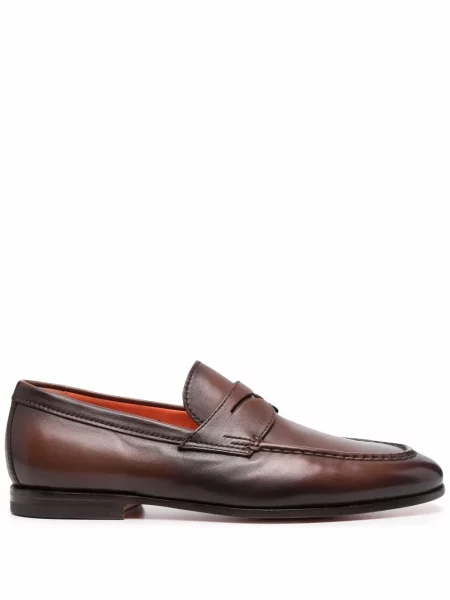 Pantofi loafer Santoni din piele fără toc maro