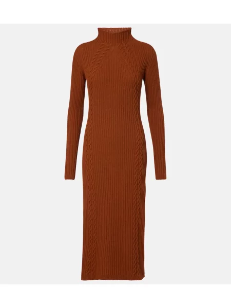 Rochie midi Max Mara de lână până la genunchi de costum maro