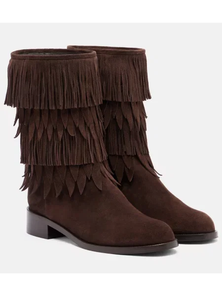 Botine Aquazzura cu franjuri din piele de căprioară maro