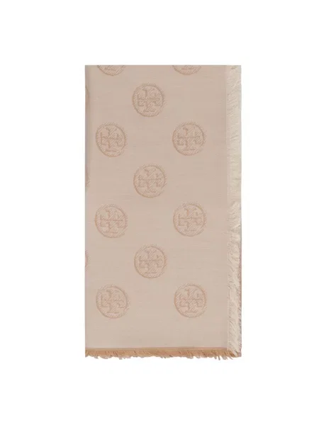 Szal Tory Burch z logo beżowa
