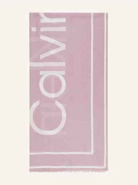 Calvin Klein szal z domieszką kaszmiru wzorzysty fioletowy