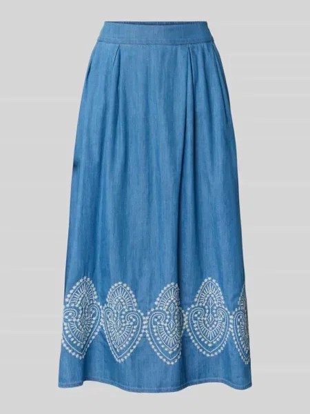 Spódnica midi w tkaninie stylizowanej na denim z haftami More & More niebieska