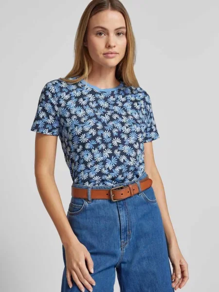T-shirt o kroju comfort fit z czystej bawełny ze wzorem na całej powierzchni Tom Tailor Denim granatowa