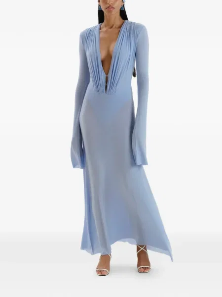 Rochie maxi Manuri drapată lungă de costum albastru