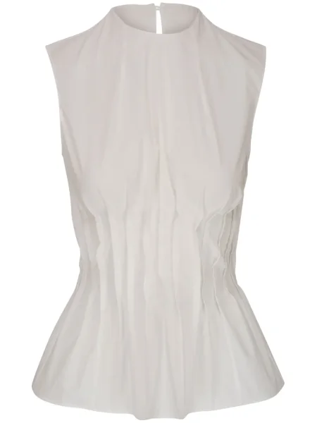 Top Khaite plisat din poplin alb
