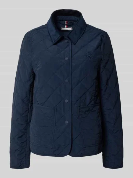 Kurtka pikowana o kroju slim fit z mieszanki bawełny Tommy Hilfiger granatowa