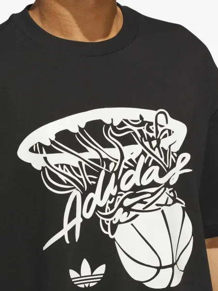 Tricou Adidas cu dungi din piele de căprioară negru
