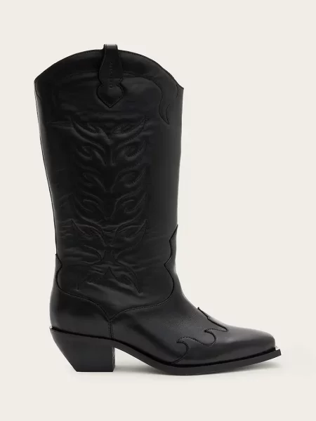 Кожени каубойски ботуши AllSaints DOLLY BOOT с дебел черно