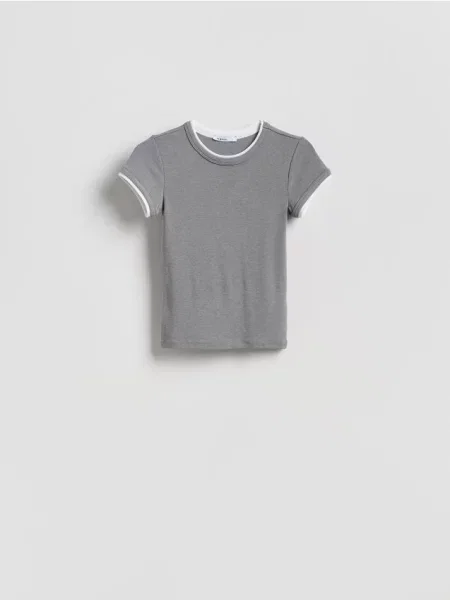 Reserved Tricou cu inserție contrastantă deschis gri