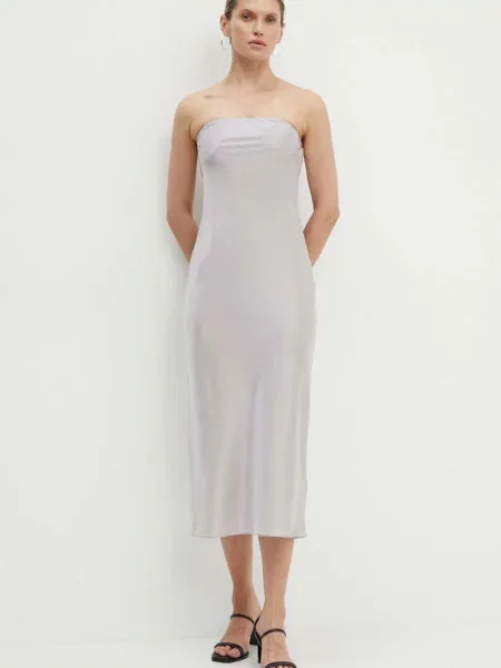 Samsoe Samsoe rochie din amestec de matase SAELINA midi mulata gri