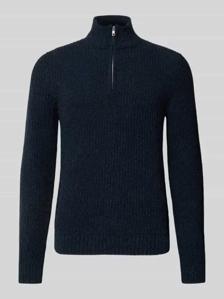 Bluza o kroju regular fit z kołnierzem i krótkim zamkiem błyskawicznym model ‘JOIN’ Only & Sons granatowa