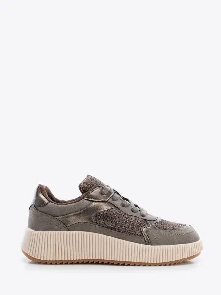 Sneakersy na grubej platformie szaro brązowe