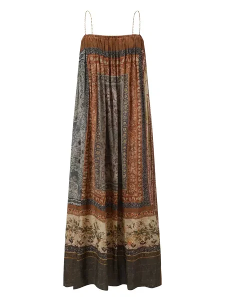 Sukienka midi Into The East plisowana do kolan garniturowa brązowa