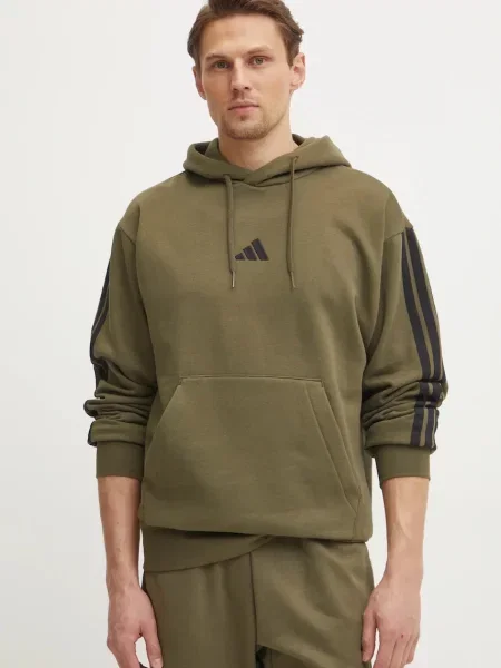 Суичър с качулка Adidas с качулка с апликация зелено
