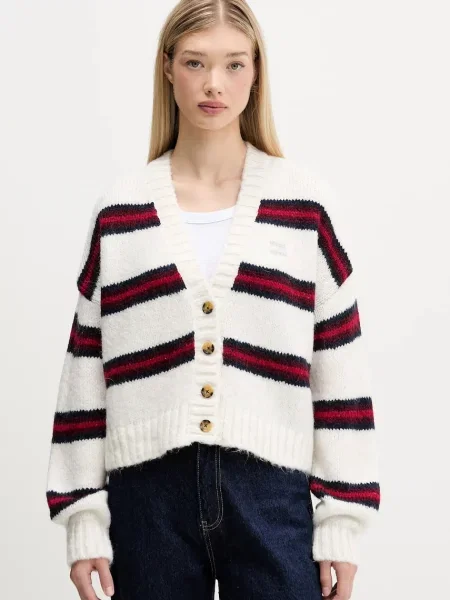 Жилетка с вълна Tommy Jeans дамска бежово