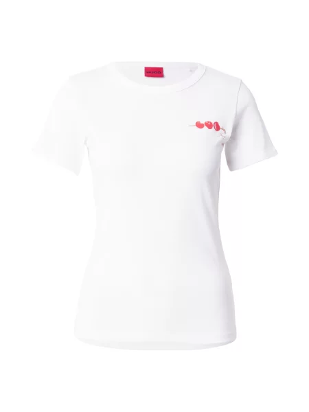 HUGO Tricou maro cappuccino / roșu deschis alb