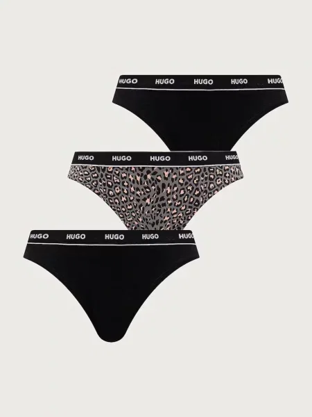 HUGO tangá dámske s elastanom TRIPLET THONG DESIGN čierna