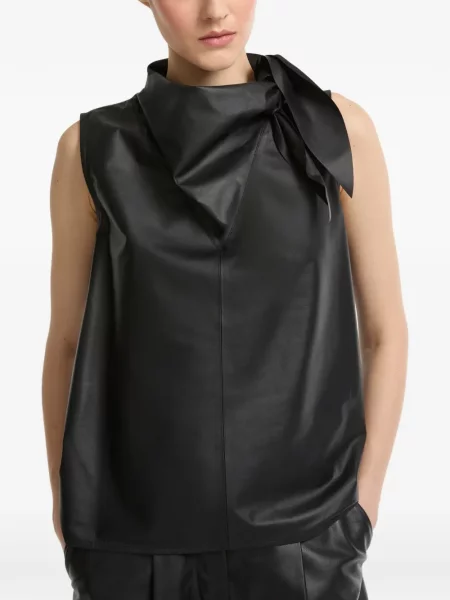 Top Yves Salomon din piele drapat negru